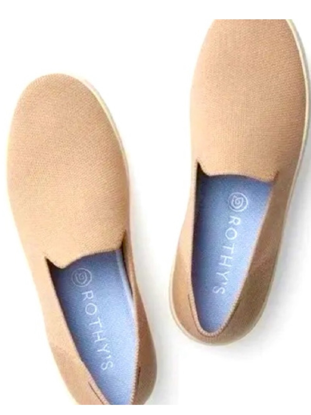 Rothy's Slip-On Sneakers in Tan with Blue Insole